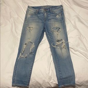 American Eagle crop VERY distressed jeans